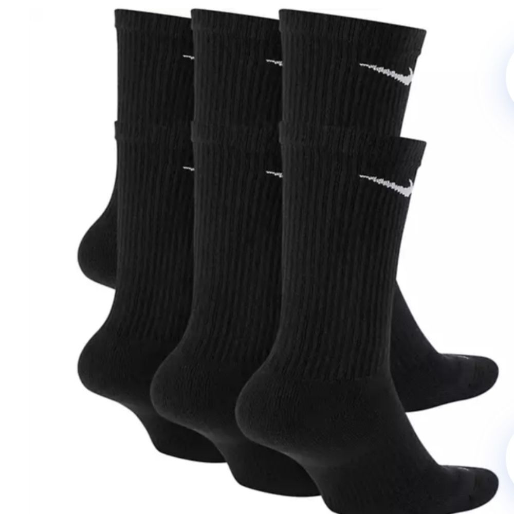 Nike Everyday Plus 6PK Cotton Cushioned Crew Sock- Black